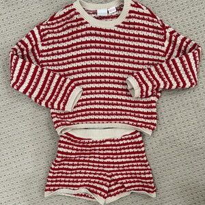 Zara Red and Cream Striped Knit Matching Set